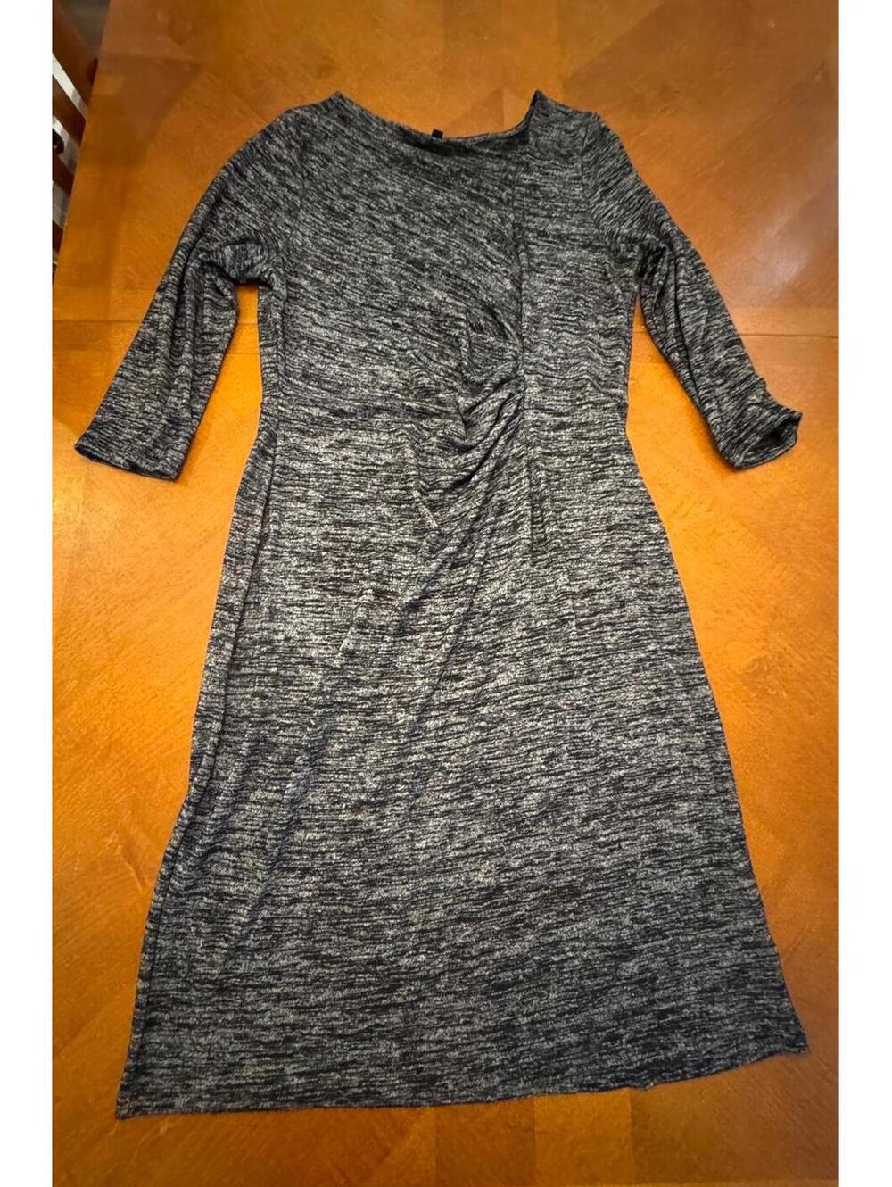 Gray Knitted Midi Dress with 3/4 Sleeves Talbots womens L